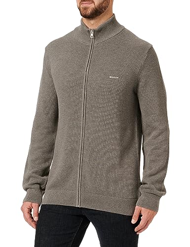 GANT Herren Cotton Pique Zip Cardigan Strickjacke, Dark Grey Melange, 3XL EU von GANT