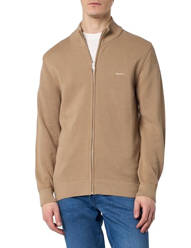 GANT Herren Cotton Pique Zip Cardigan Strickjacke, Dark Khaki, XL von GANT