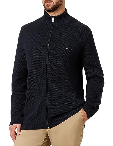 GANT Herren Cotton Pique Zip Cardigan Strickjacke, Evening Blue, 4XL EU von GANT