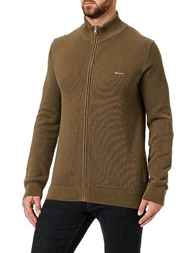 GANT Herren Cotton Pique Zip Cardigan Strickjacke, Juniper Green, L EU von GANT