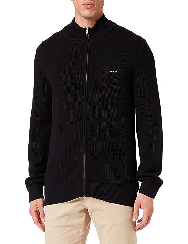 GANT Herren Cotton Pique Zip Cardigan Strickjacke, Schwarz, S EU GANT Herren Cotton Pique Zip Cardigan Strickjacke, Schwarz, S EU von GANT