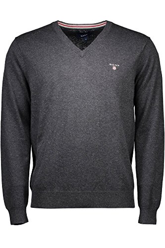 GANT Herren Cotton Wool V-Neck Pullover, Grau (DK Charcoal Melange 97), Small von GANT