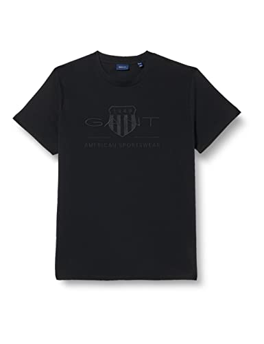 GANT Herren REG Tonal Shield SS T-Shirt, Black, XL von GANT