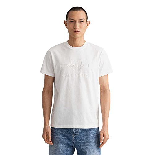 Gant Herren REG Tonal Shield SS T-Shirt, Eggshell, XL von GANT