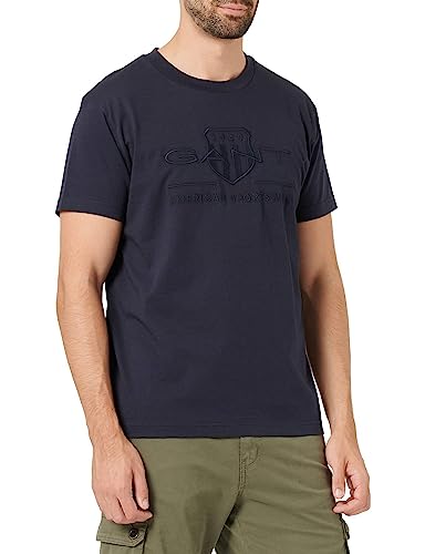 Gant Herren REG Tonal Shield SS T-Shirt, Evening Blue, L von GANT