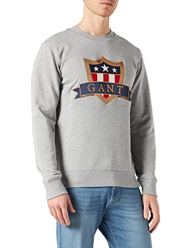 GANT Herren D1 Banner Shield C-Neck Pullover, Grey Melange, XS von GANT