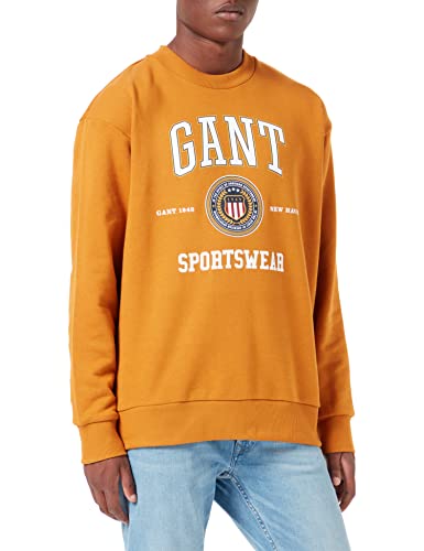 GANT Herren D1 Crest Shield CNECK Sweat Pullover, DK Mustard ORANGE, L von GANT