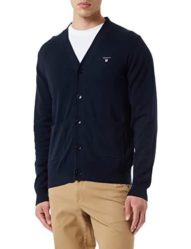 GANT Herren D1. Classic Cotton V-Cardigan Pullover, Evening Blue, 3XL von GANT