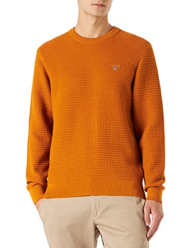 GANT Herren D1. Cotton Texture C-Neck Pullover, DK Mustard ORANGE, XXL von GANT