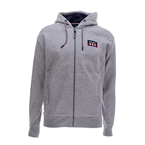 GANT Herren D1. Retro Logo Full Zip Hoodie Kapuzenpullover, Light Grey Melange, XL von GANT