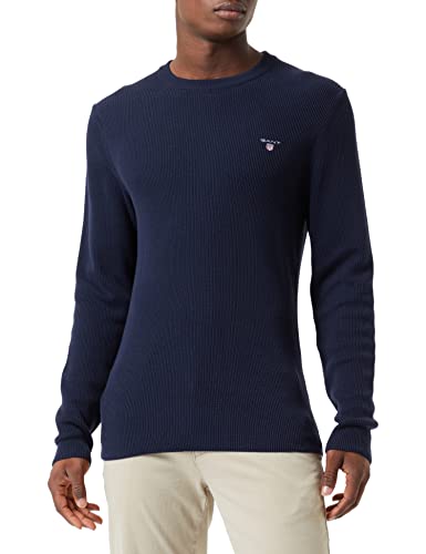 GANT Herren D1. Rib Texture C-Neck Pullover, Evening Blue, L von GANT