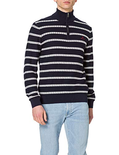 GANT Herren D1. Texture Breton Half Zip Pullover, Eggshell, M von GANT