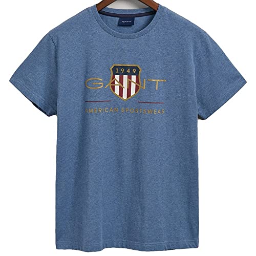 GANT Herren D2 Shield SS ARCHIV Logo T-Shirt, Denim Blue Mel, XS von GANT
