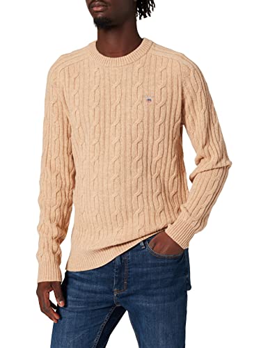 GANT Herren D2. Lambswool Cable C-Neck Pullover, Cream, XXL von GANT