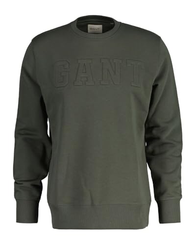 GANT Herren Embossed C-Neck Sweat Sweatshirt, Evening Blue, L von GANT