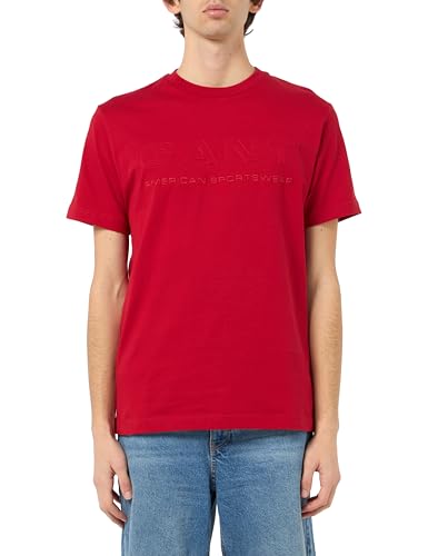 GANT Herren Embossed SS Tshirt T-Shirt, Ruby RED, 56 von GANT
