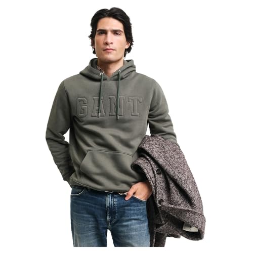 GANT Herren Embossed Sweat Hoodie Kapuzenpullover, Dark Earthy Green, XXL von GANT