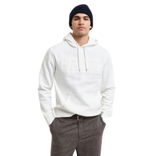 GANT Herren Embossed Sweat Hoodie Kapuzenpullover, Eggshell, XL von GANT