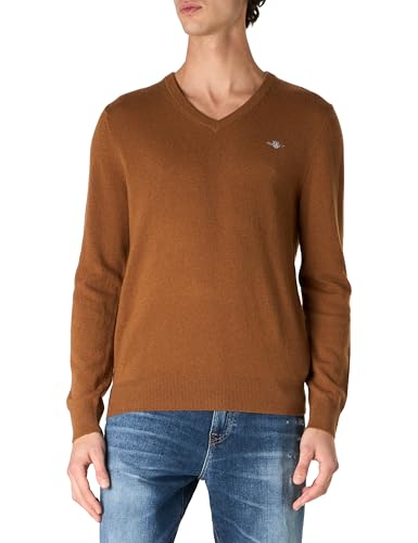 GANT Herren Extrafine Lambswool V-Neck Pullover, Cacao, Large von GANT