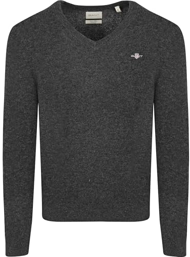 GANT Herren Extrafine Lambswool V-Neck Pullover, Dark Navy Melange, Large von GANT