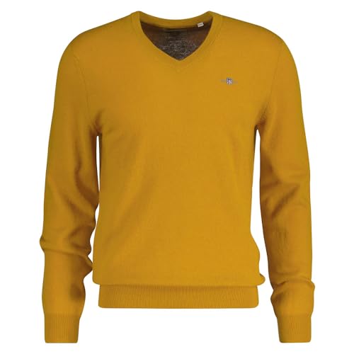 GANT Herren Extrafine Lambswool V-Neck Pullover, Maple Yellow, Small von GANT