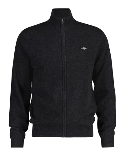 GANT Herren Extrafine Lambswool Zip Cardigan Strickjacke, DK Charcoal Melange, Large von GANT