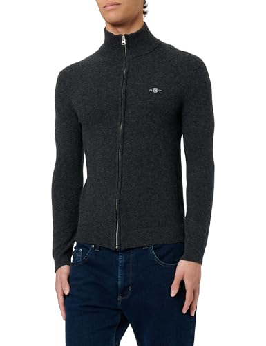 GANT Herren Extrafine Lambswool Zip Cardigan Strickjacke, Dark Grey Melange, L von GANT