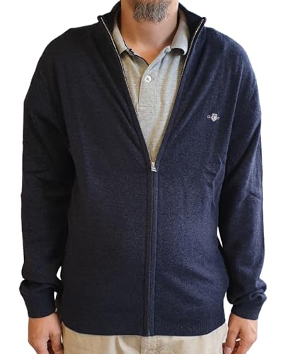 GANT Herren Extrafine Lambswool Zip Cardigan Strickjacke, Dark Navy Melange, L von GANT