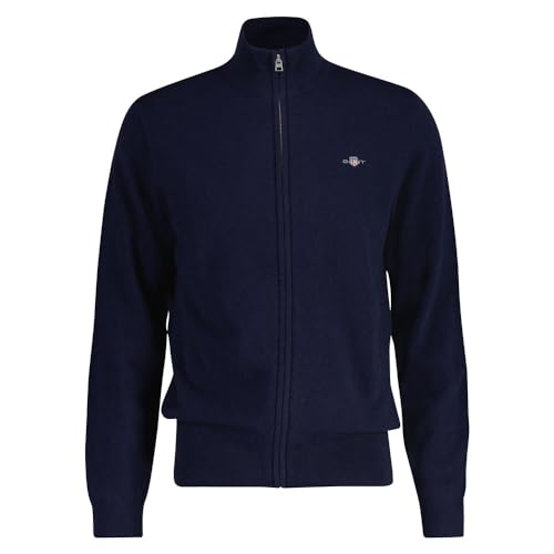 GANT Herren Extrafine Lambswool Zip Cardigan Strickjacke, Marine, Small von GANT