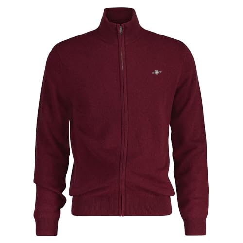GANT Herren Extrafine Lambswool Zip Cardigan Strickjacke, Wine RED, Small von GANT