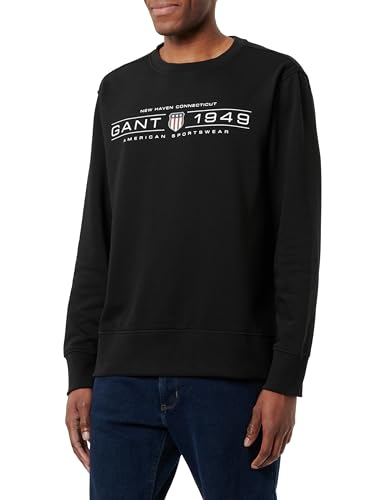 GANT Herren Graphic C-Neck Sweat Sweatshirt, Black, L von GANT