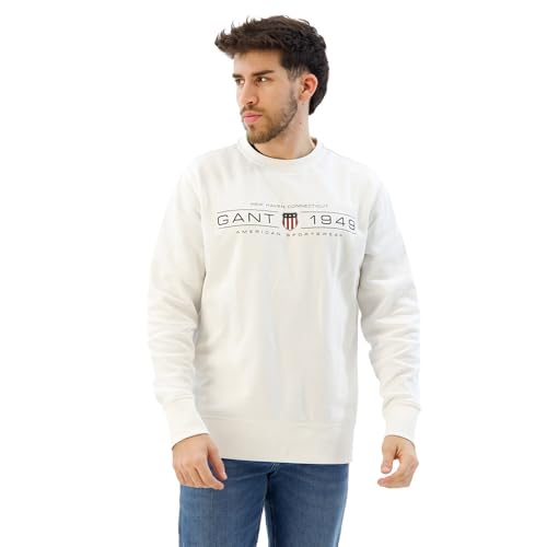 GANT Herren Graphic C-Neck Sweat Sweatshirt, Eggshell, L von GANT