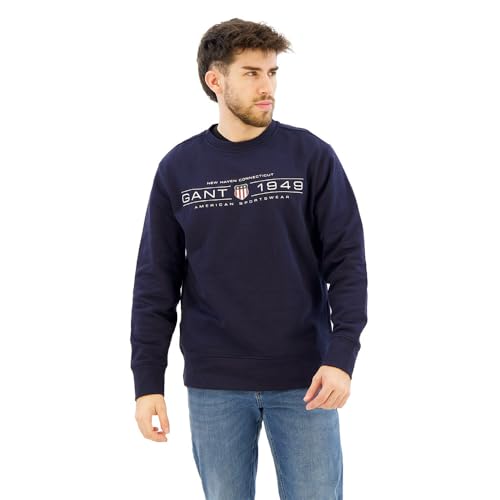 GANT Herren Graphic C-Neck Sweat Sweatshirt, Evening Blue, M von GANT