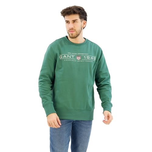 GANT Herren Graphic C-Neck Sweat Sweatshirt, Woody Green, L von GANT