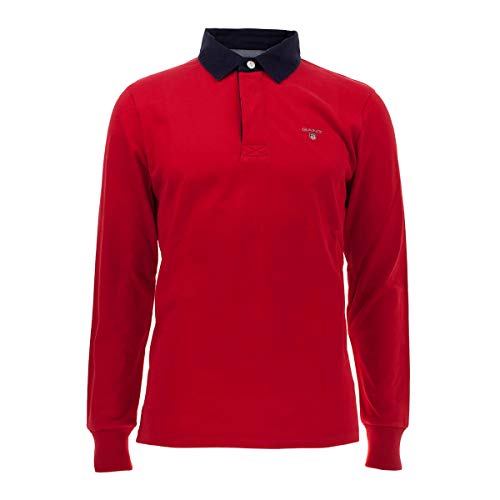 GANT Herren Langarm Poloshirt Original Heavy Rugger Polo in Rot Größe XXL von GANT