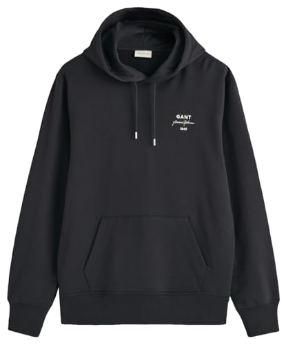 GANT Herren Logo Script Hoodie Kapuzenpullover, Black, XXL von GANT