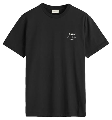 GANT Herren Logo Script SS T-Shirt, Black, XXL von GANT