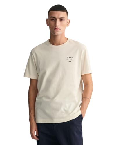 GANT Herren Logo Script SS T-Shirt, Cream, 58 von GANT