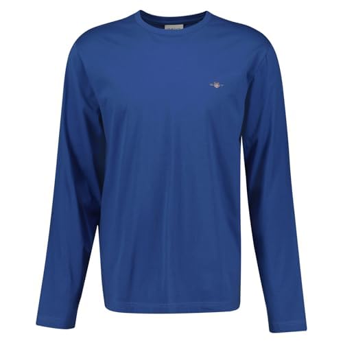 GANT Herren Longsleeve - REGULAR SHIELD LS, Shirt, Rundhals, Langarm, Baumwolle Blau (Rich Blue) 2XL von GANT