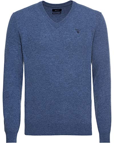 GANT Herren MD. Extrafine Lambswool V-Neck Pullover, Stone Blue Melange, M von GANT