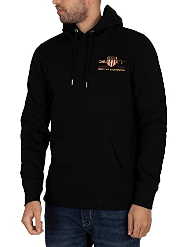 GANT Herren MEDIUM Shield Hoodie Kapuzenpullover MIT MITTLEREM ARCHIV Logo, Black, XXL von GANT