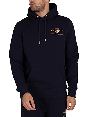 GANT Herren MEDIUM Shield Hoodie Kapuzenpullover MIT MITTLEREM ARCHIV Logo, Evening Blue, XS von GANT