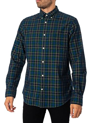 GANT Herren Normales Cord-Karohemd, Blau, XL von GANT