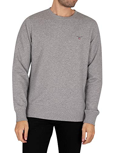 GANT Herren ORIGINAL C-Neck Sweat Sweatshirt, Grey Melange, XS von GANT