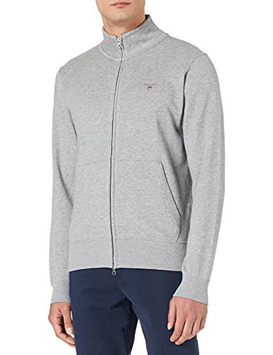 GANT Herren Full Zip Cardigan ORIGINAL Strickjacke MIT REIßVERSCHLUSS, Grey Melange, M von GANT