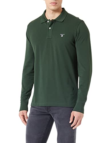 GANT Herren ORIGINAL Pique LS Rugger Polohemd, Storm Green, XL von GANT