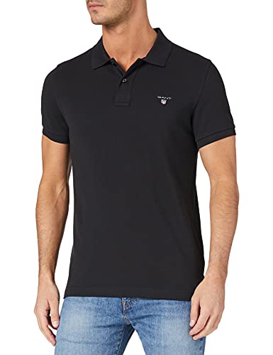 GANT Slim Poloshirt Halbarm Polokragen geknöpft Piqué schwarz Größe XXXL von GANT