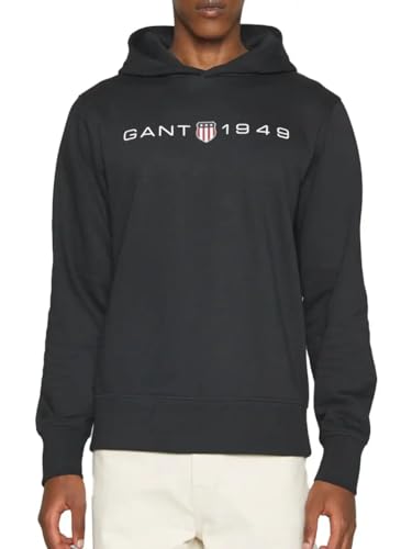 GANT Herren Printed Graphic Hoodie Kapuzenpullover, Black, L von GANT