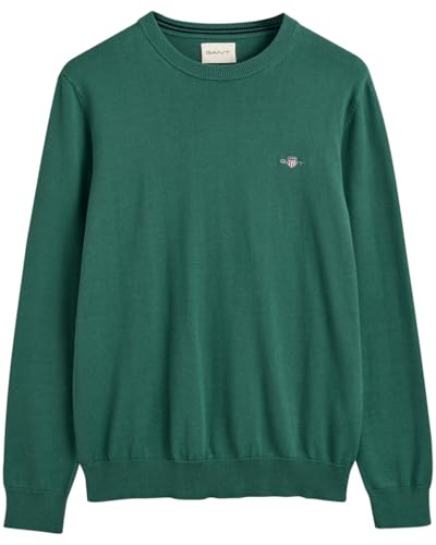 GANT Herren Pullover - CLASSIC COTTON C-NECK, Strickpullover, Rundhals, Baumwolle Grün (Woody) 2XL von GANT