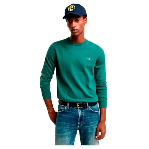 GANT Herren Pullover - CLASSIC COTTON C-NECK, Strickpullover, Rundhals, Baumwolle Grün (Woody) 5XL von GANT